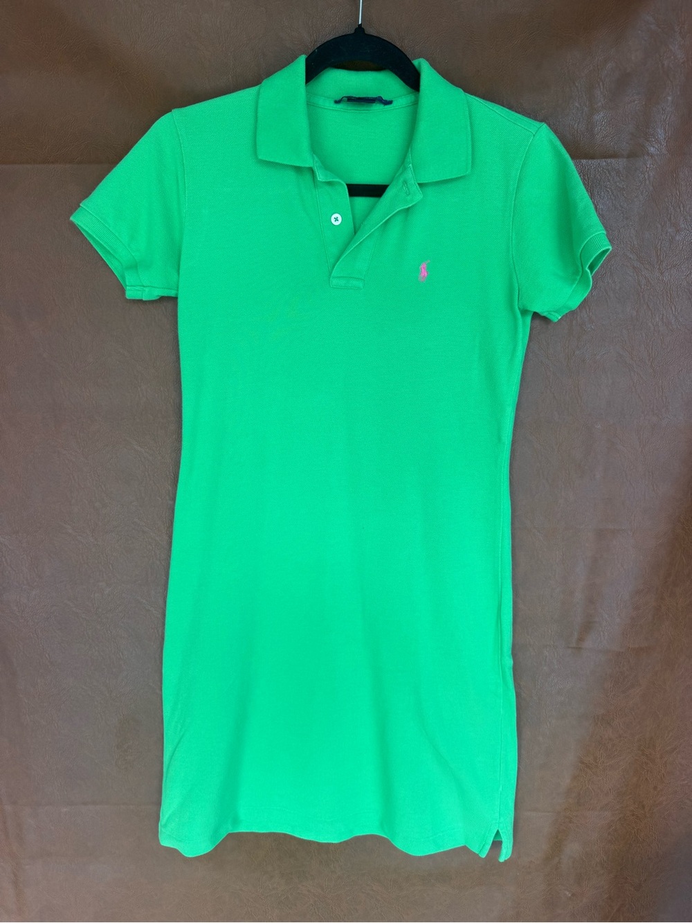 Ralph Lauren Sport Womens XS Green Polo Dress Pink Pony 100% Cotton Preppy